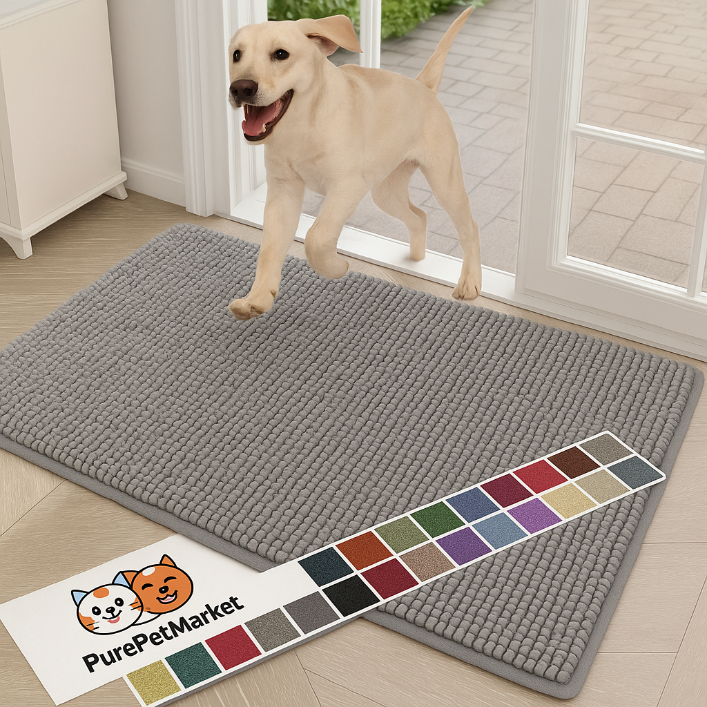 Absorbent Non-Slip Dog Doormat - Quick-Drying Microfibre Mud Mat for Clean Paws - Washable Pet Accessory