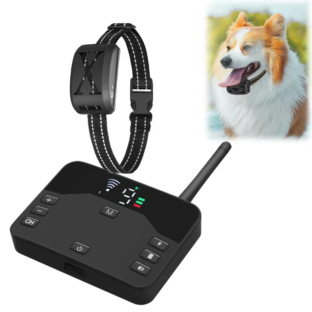 Ultimate Wireless Electric Fence & Anti-Bark Training Collar for Dogs - Adjustable Vibration & Shock Control