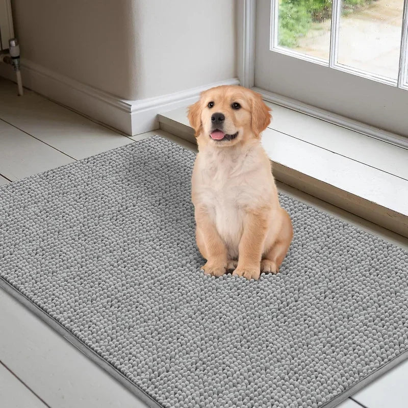 Absorbent Non-Slip Dog Doormat - Quick-Drying Microfiber Mud Mat for Clean Paws - Washable Pet Accessory