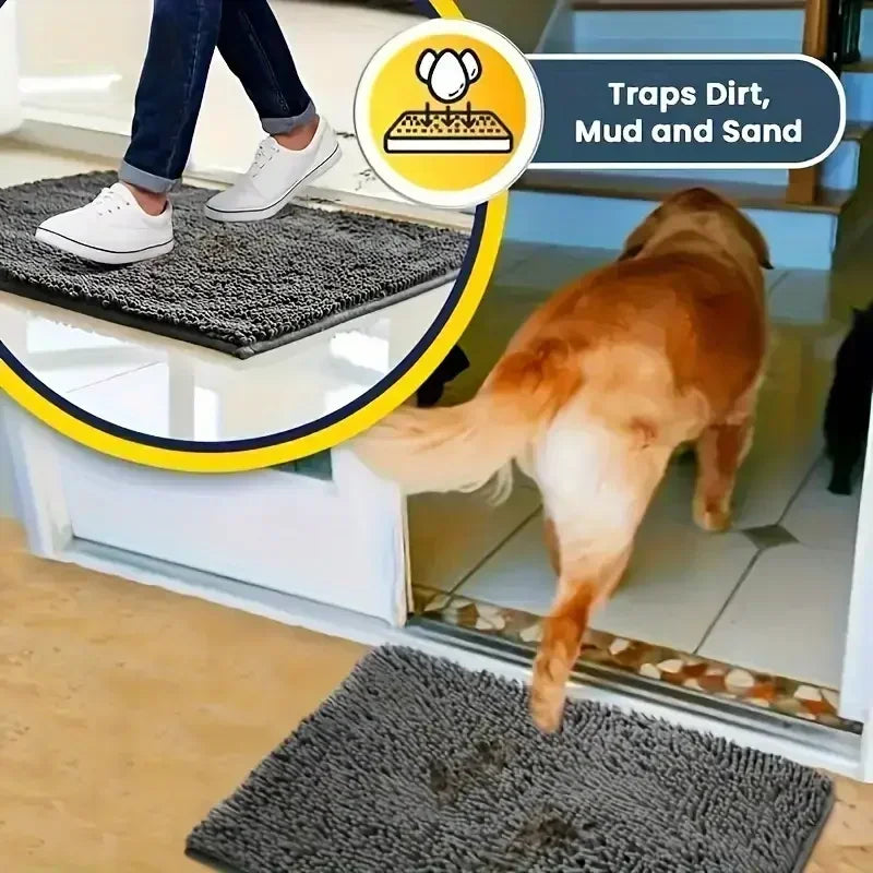 Absorbent Non-Slip Dog Doormat - Quick-Drying Microfiber Mud Mat for Clean Paws - Washable Pet Accessory