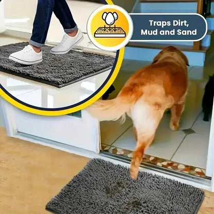 Absorbent Non-Slip Dog Doormat - Quick-Drying Microfiber Mud Mat for Clean Paws - Washable Pet Accessory