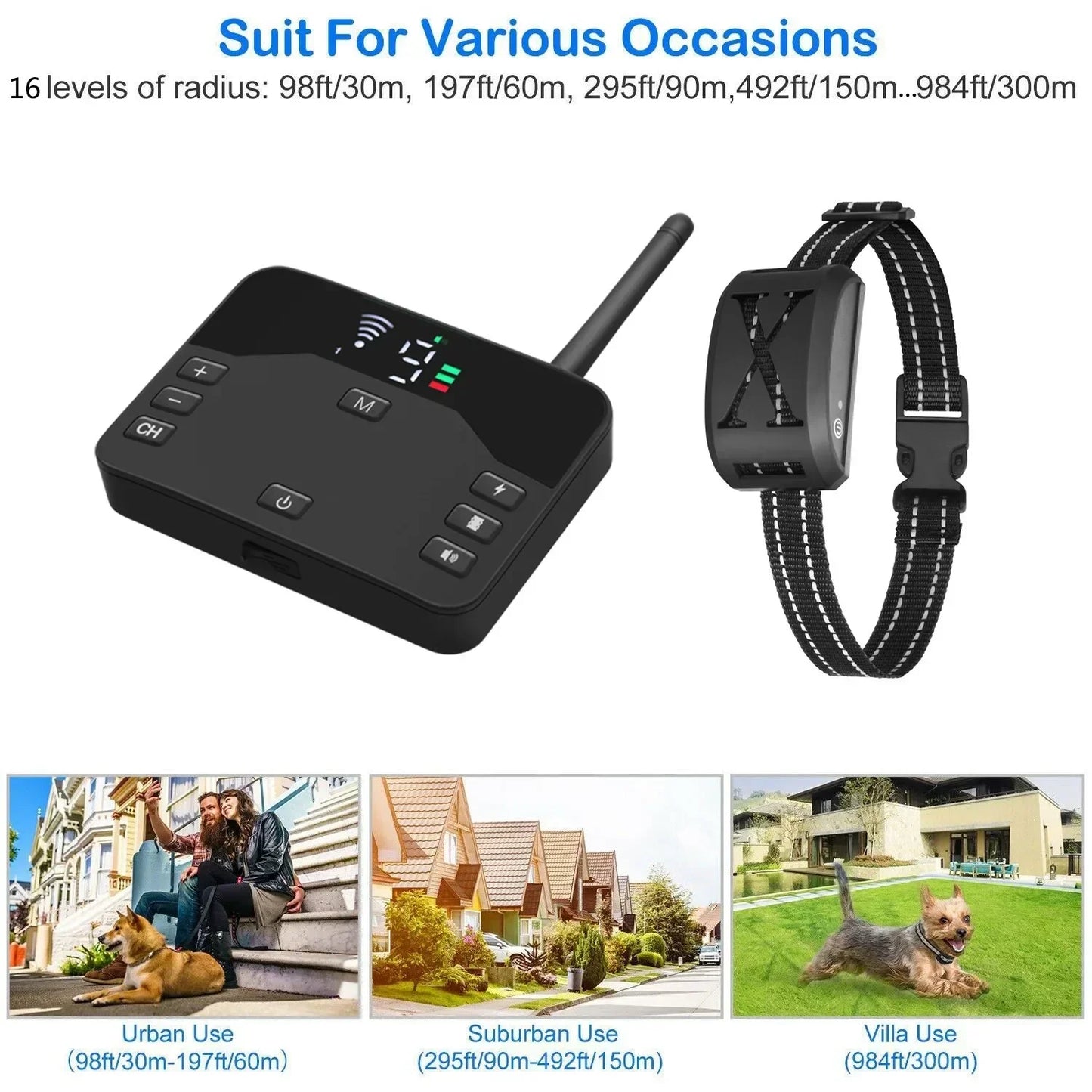 Ultimate Wireless Electric Fence & Anti-Bark Training Collar for Dogs - Adjustable Vibration & Shock Control